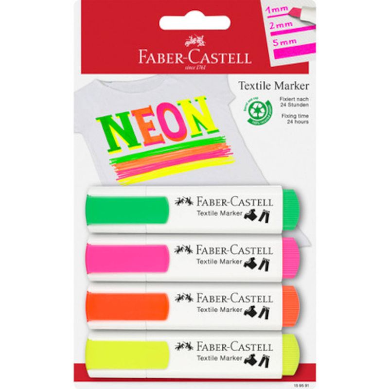 Foto van Faber castell textielmarkers neon 1 - 2 - 5 mm 4 stuks