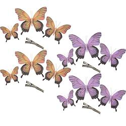 Foto van Othmar decorations decoratie vlinders op clip 12x stuks - paars/geel - 12/16/20 cm - hobbydecoratieobject