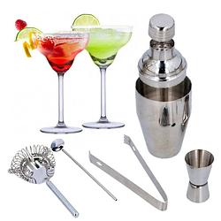 Foto van Set van 4x margarita cocktailglazen met luxe 5-delige cocktailshaker set rvs - cocktailglazen