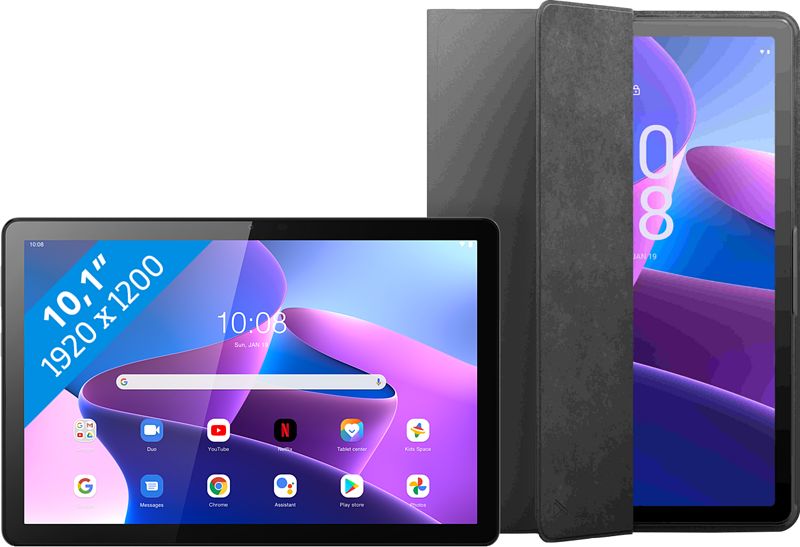 Foto van Lenovo tab m10 (3de generatie) 10.1 inch 64gb wifi + book case grijs