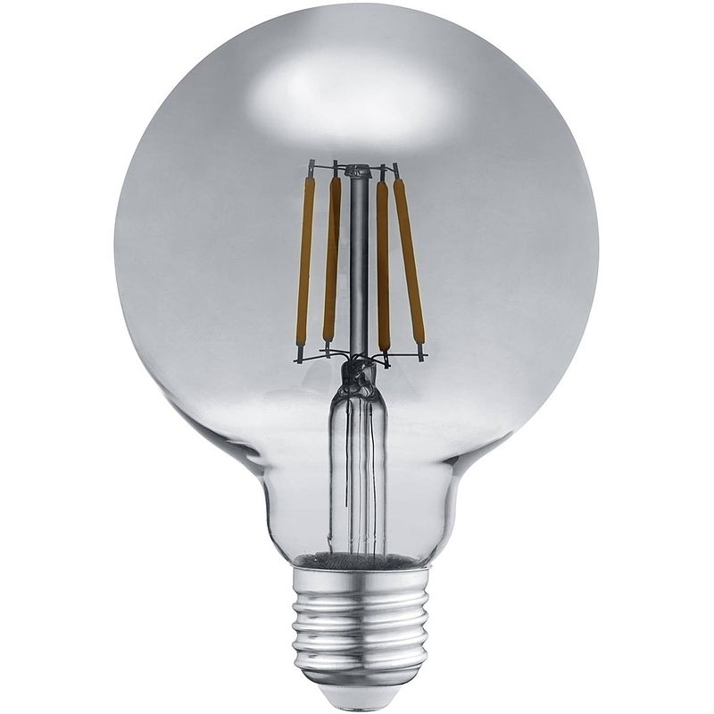 Foto van Led lamp - filament - trion globin - e27 fitting - 6w - warm wit 3000k - rookkleur - aluminium