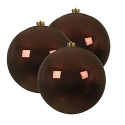 Foto van 3x stuks grote kunststof kerstballen mahonie bruin 14 cm glans - kerstbal