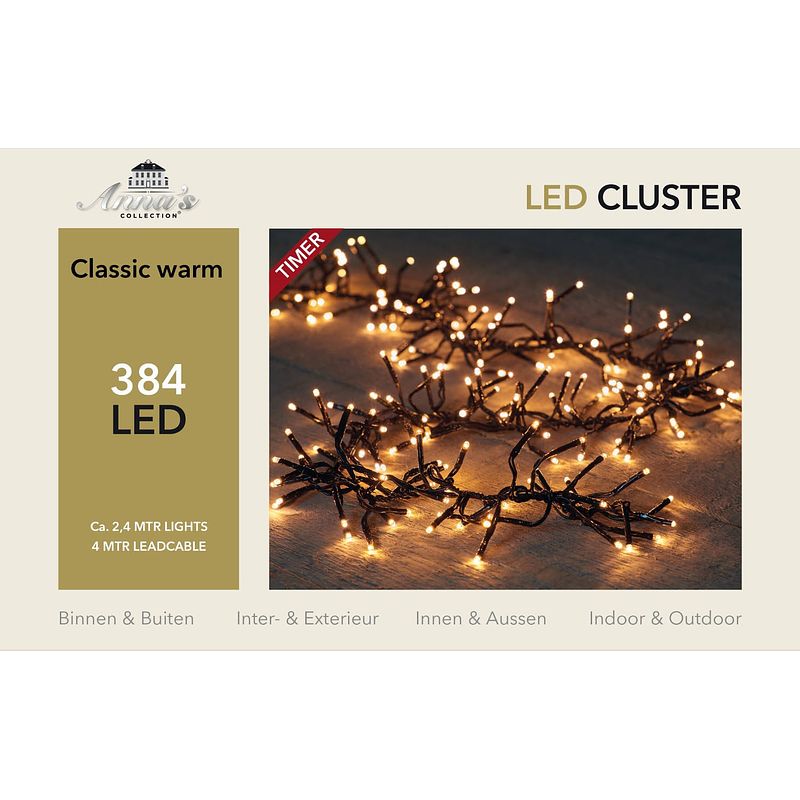 Foto van 2 stuks led classic cluster lights 384l/2,4m - 4m aanloopsnoer zwart - bi-bui trafo anna's collection