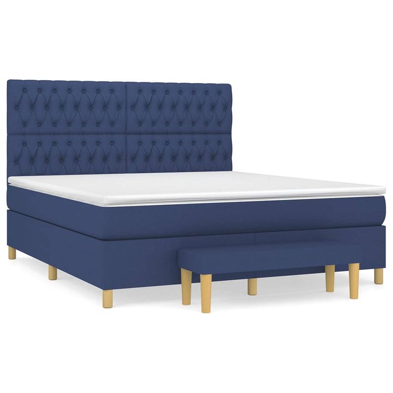 Foto van The living store boxspringbed - blauw - 203x180x118/128 cm - met verstelbaar hoofdbord en pocketvering matras