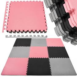 Foto van Speelmat speelmat foam puzzelmat 9 puzzelstukken roze/zwart/grijs
