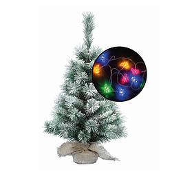 Foto van Mini kerstboom besneeuwd - met paarden thema verlichting - h60 cm - kunstkerstboom