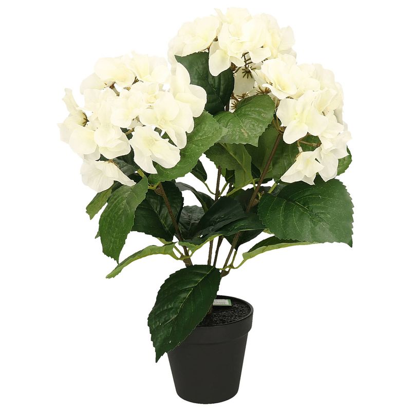 Foto van Witte hortensia hydrangea macrophylla kunstplant in kunststof pot 40 cm - kunstplanten