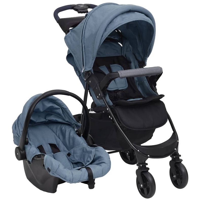 Foto van Vidaxl kinderwagen 3-in-1 staal marineblauw