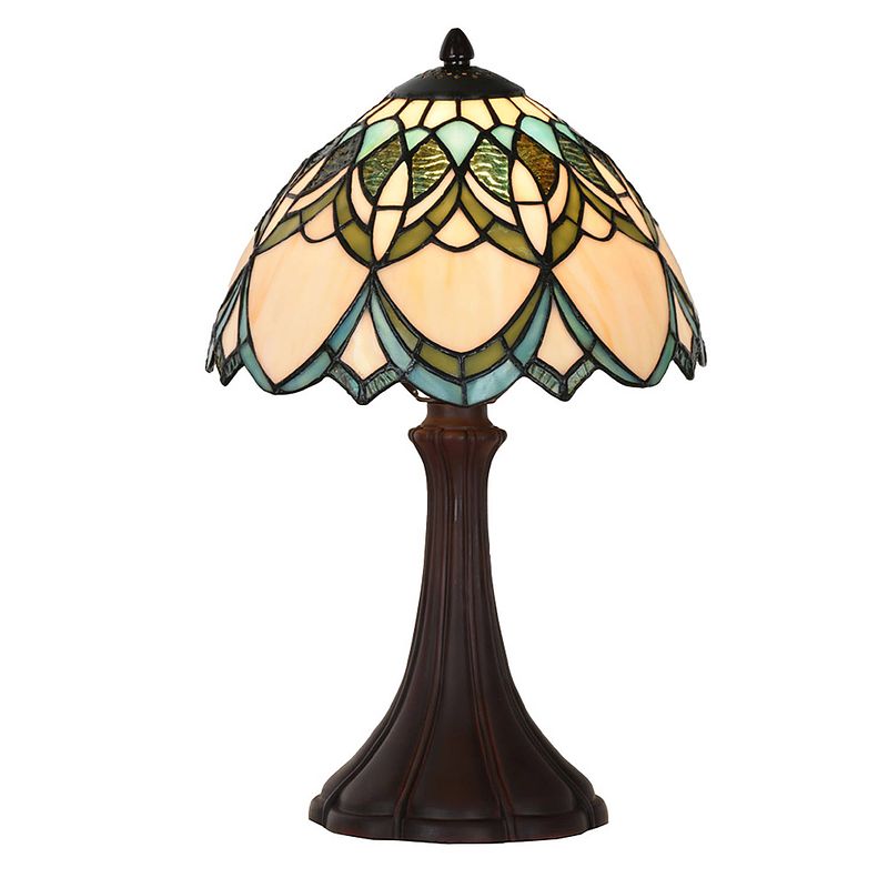 Foto van Lumilamp tiffany tafellamp ø 25x42 cm beige blauw glas tiffany bureaulamp beige tiffany bureaulamp