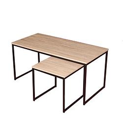Foto van Gebor - industriële salontafel met bijzettafel - industrieel design - mdf hout - metalen frame - interieur -
