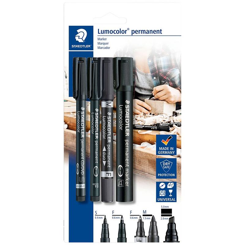 Foto van Staedtler lumocolor 60 bk permanent marker zwart watervast: ja