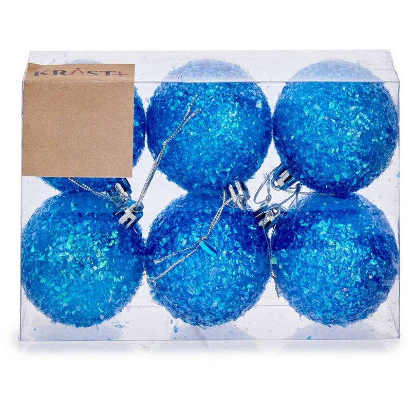 Foto van Kerstballen - 6x stuks - blauw glitter - kunststof - 6 cm - kerstbal