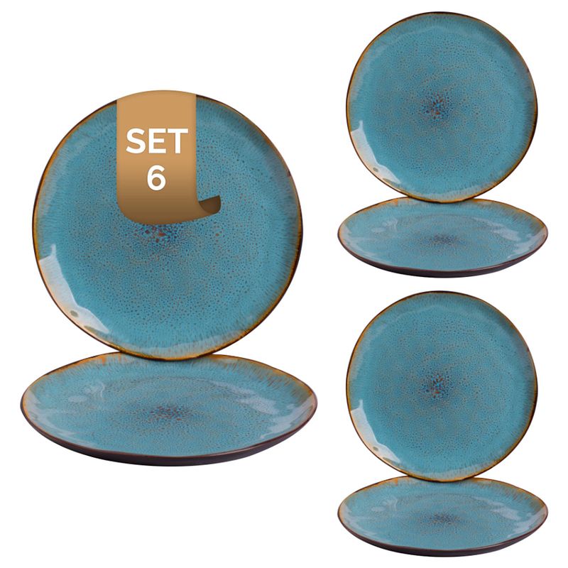 Foto van Palmer bord lotus 27.5 cm turquoise zwart stoneware 6 stuk(s)