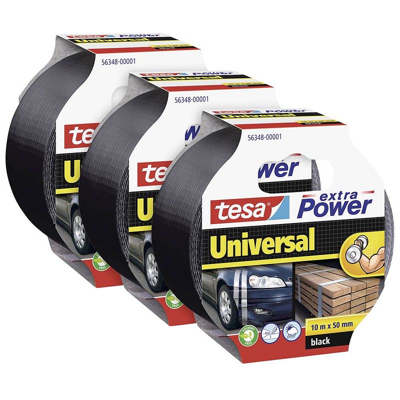 Foto van Tesa extra power® universal 56348 textieltape zwart (l x b) 10 m x 50 mm 3 stuk(s)