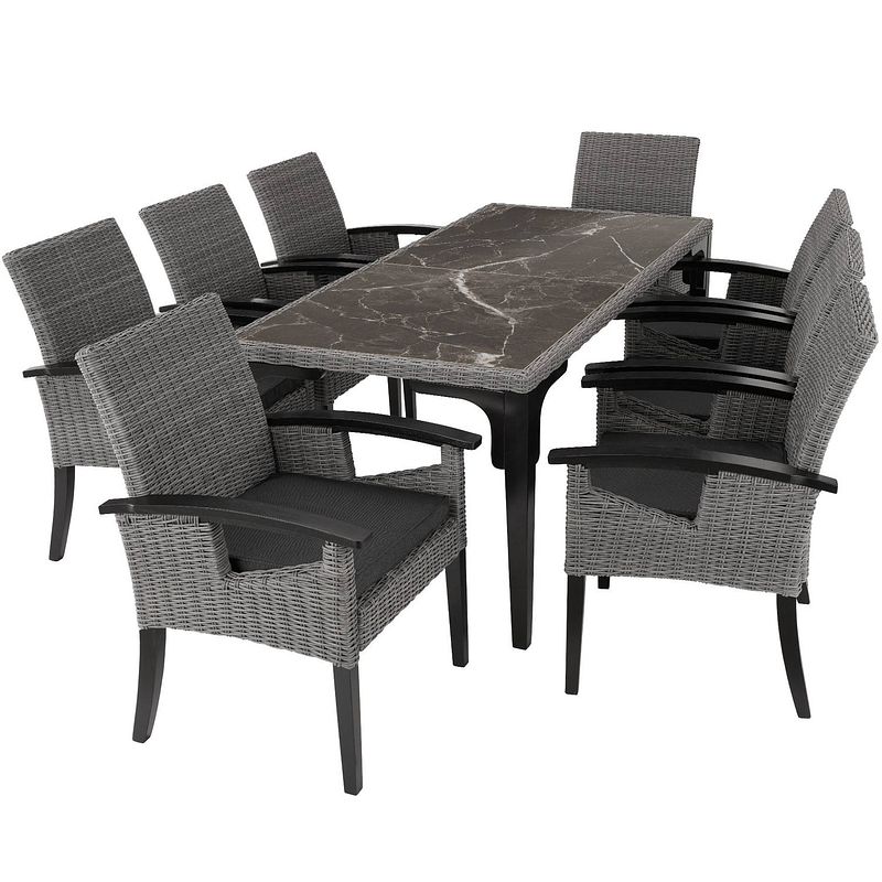 Foto van Tectake® - wicker tuinset foggia tafel met 8 stoelen en kussens - tuinstoelen rosarno - grijs - 404861