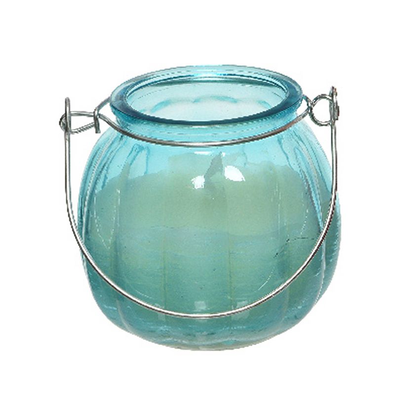 Foto van Citronella kaars - glas - blauw - anti muggen - 15 branduren - d8 x h8 cm - geurkaarsen