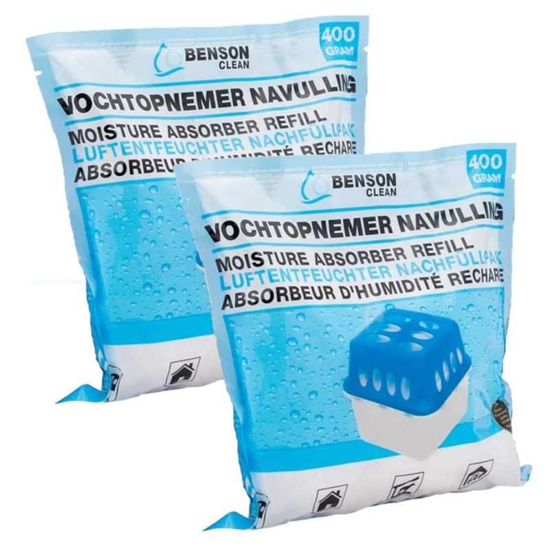 Foto van Benson vochtopnemer / vochtvanger navulling - 2 stuks - 400 gram per stuk - vochtopnemers