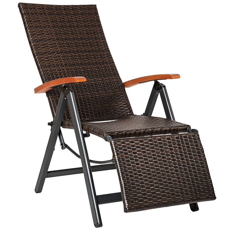 Foto van Tectake® - wicker tuinstoel opklapbaar met aluminium frame en voetsteun - bruin - 404576