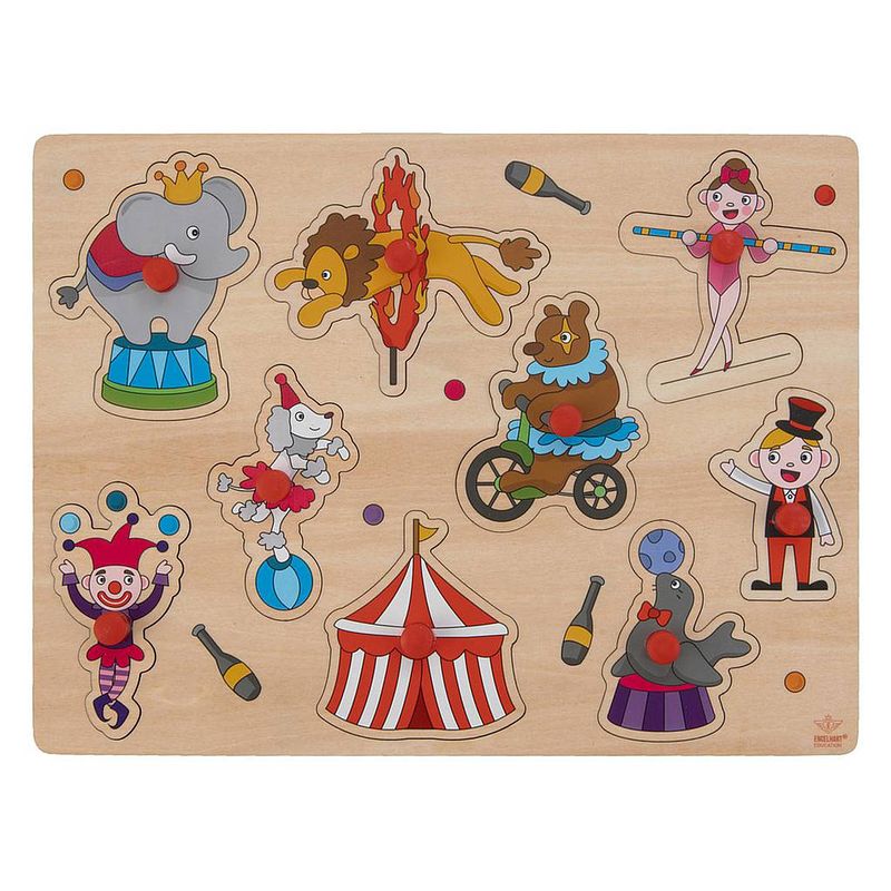 Foto van Houten knopjes/noppen speelgoed puzzel circus thema 30 x 22 cm - educatief speelgoed voor kinderen