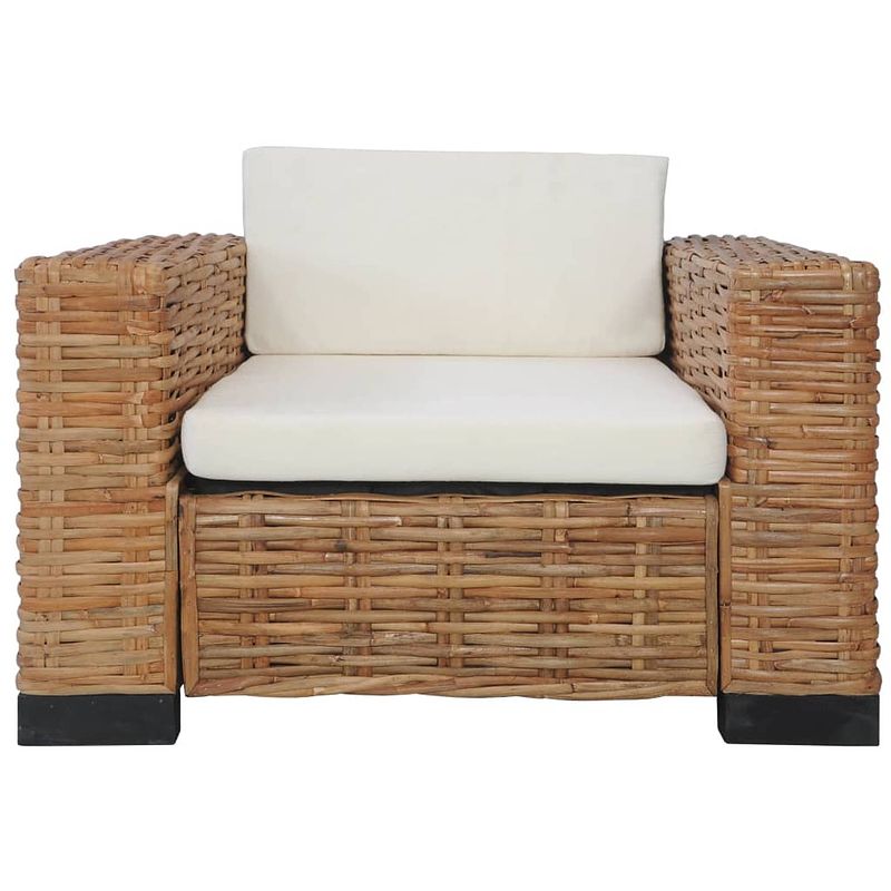 Foto van The living store fauteuil natuurlijk rattan - bruin - 95 x 78 x 67 cm - met afneembare kussenhoezen