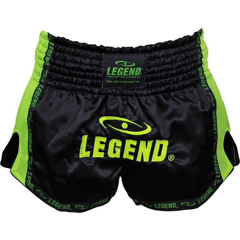 Foto van Legend sports kickboksshort unisex satijn zwart/neongroen mt xxs