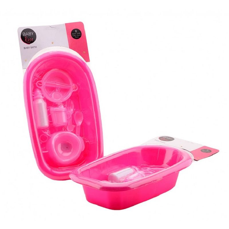 Foto van Poppen speelgoed badset 8 delig roze - babypoppenverzorgingsproducten