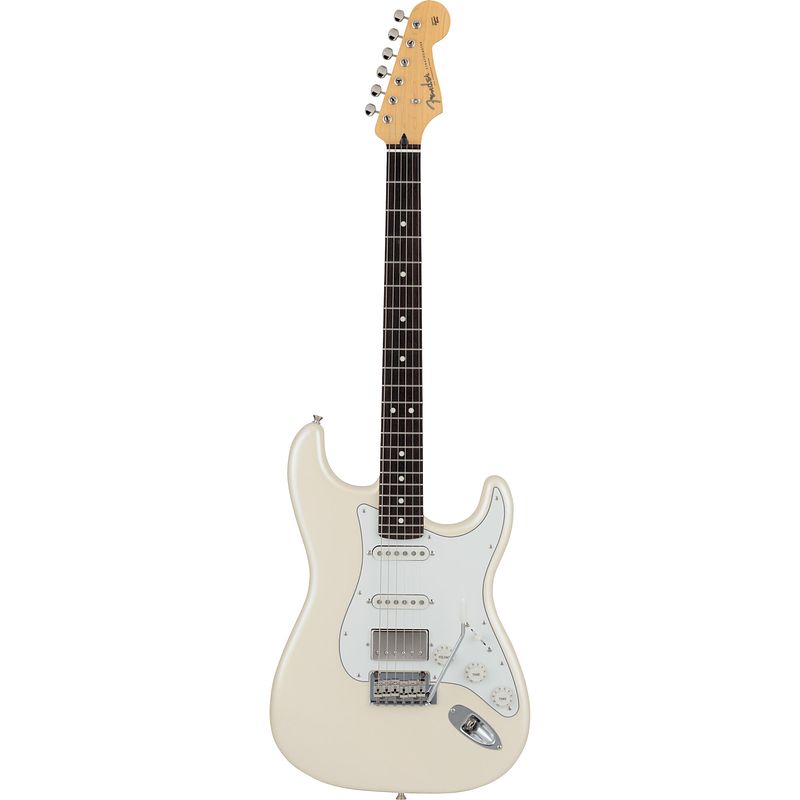 Foto van Fender made in japan hybrid ii stratocaster hss rw olympic pearl elektrische gitaar met gigbag