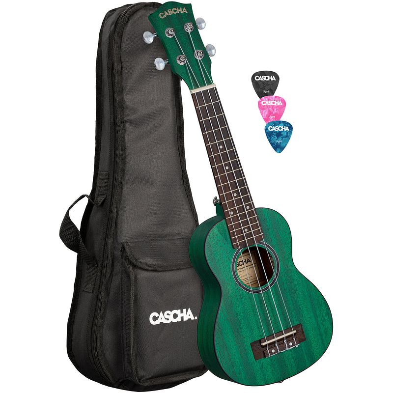 Foto van Cascha hh 2264l premium mahogany linkshandige sopraan ukelele set aquamarine