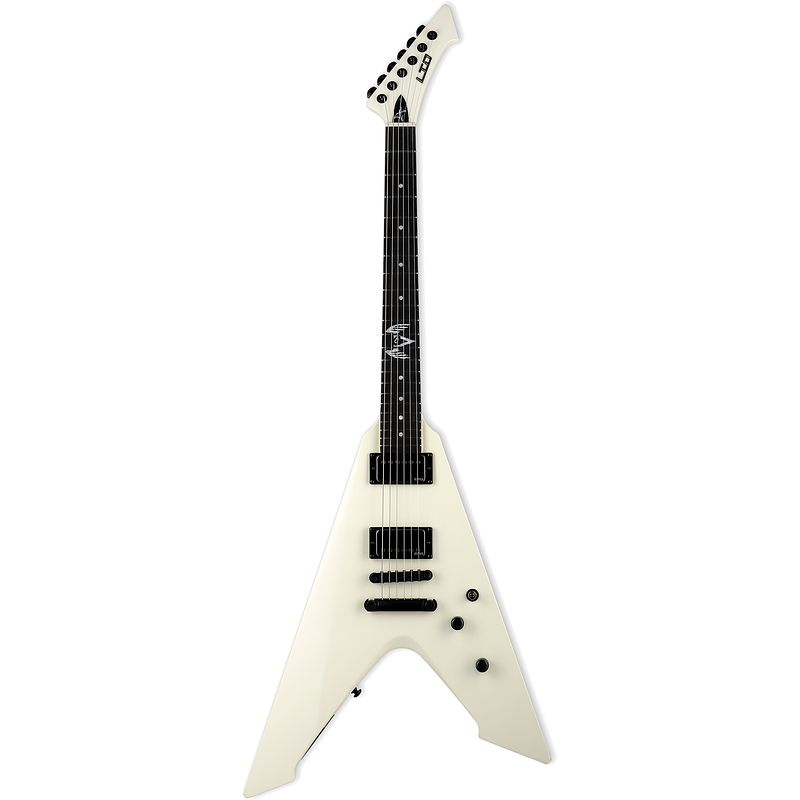 Foto van Esp ltd james hetfield signature vulture olympic white elektrische gitaar met koffer