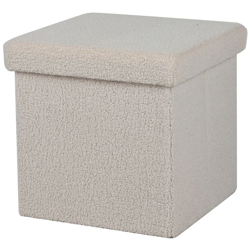 Foto van Urban living poef teddy box - hocker - opbergbox - creme wit - polyester/mdf - 38 x 38 cm - opvouwbaar - poefs