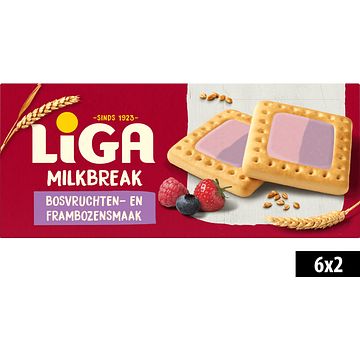 Foto van Liga milkbreak koeken bosvruchten framboos 6 x 2 koekjes 245g bij jumbo