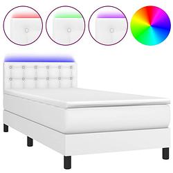 Foto van The living store boxspring bed led - kunstleer - pocketvering matras - huidvriendelijk topmatras 193x90x78/88 cm