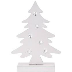 Foto van Wit houten kerstboompje decoratie 28 cm met led verlichting