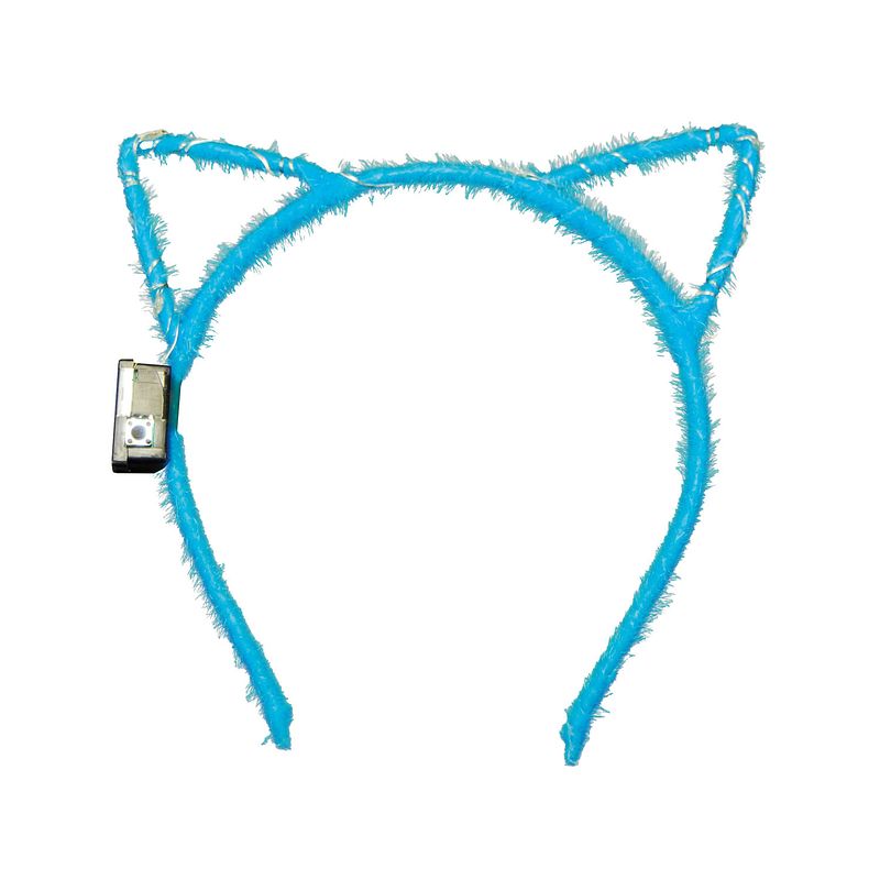 Foto van Verkleed/feest diadeem katten/poezen oren/oortjes - blauw - meisjes - led licht - carnaval - verkleedhoofddeksels