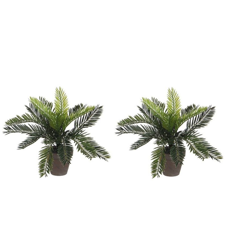 Foto van 2x groene cycaspalm kunstplanten 33 cm in pot - kunstplanten