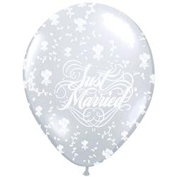 Foto van Folat ballonnen just married 28 cm latex zilver 50 stuks