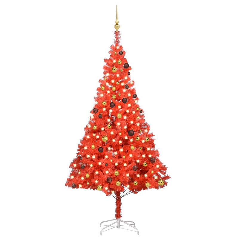 Foto van Vidaxl kunstkerstboom met led's en kerstballen 240 cm pvc rood