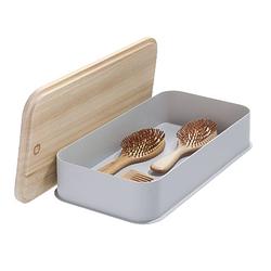 Foto van Idesign - opbergbox met deksel, 21.3 x 43 x 7.6 cm, paulownia hout, grijs - idesign eco storage