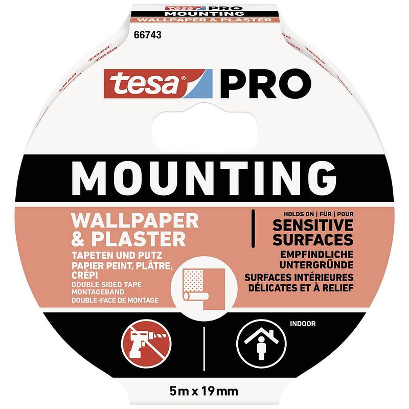 Foto van Tesa mounting pro tapete & putz 66743-00001-00 montagetape wit (l x b) 5 m x 19 mm 1 stuk(s)