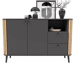 Foto van Pure dressoir 2 deuren, 2 laden, 1 plank grijs,eik decor.