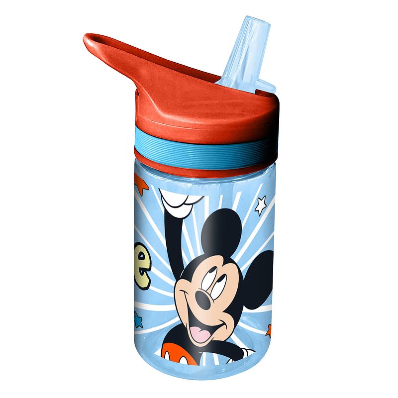 Foto van Disney mickey mouse drinkfles/drinkbeker/bidon met drinktuitje - blauw - kunststof - 400 ml - schoolbekers