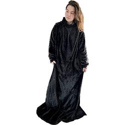 Foto van United entertainment fleece deken met mouwen - 170 x 200 cm - zwart