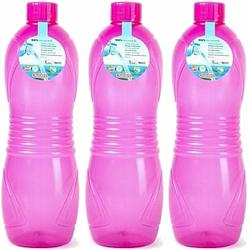 Foto van Plasticforte drinkfles/waterfles/bidon - 3x - 1000 ml - transparant/roze - kunststof - drinkflessen