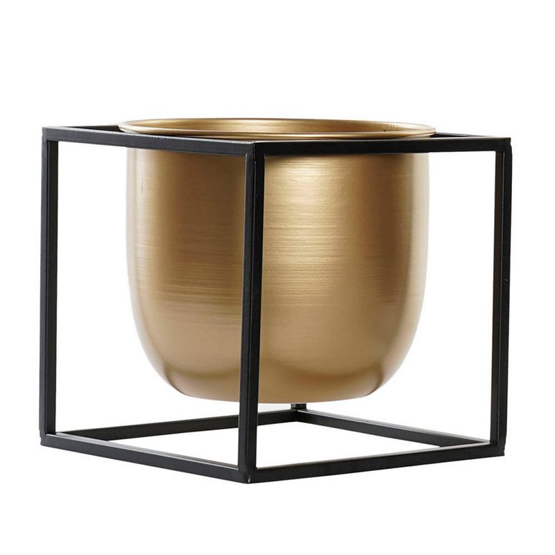 Foto van Casa di elturo bloempot cubic zwart / goud met frame - metaal