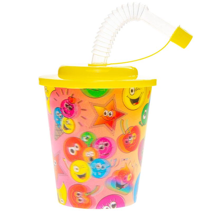 Foto van Decopatent® 12 stuks vrolijke smiley 3d drink beker met rietje en