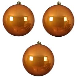 Foto van 3x stuks grote kunststof kerstballen cognac bruin (amber) 20 cm glans - kerstbal