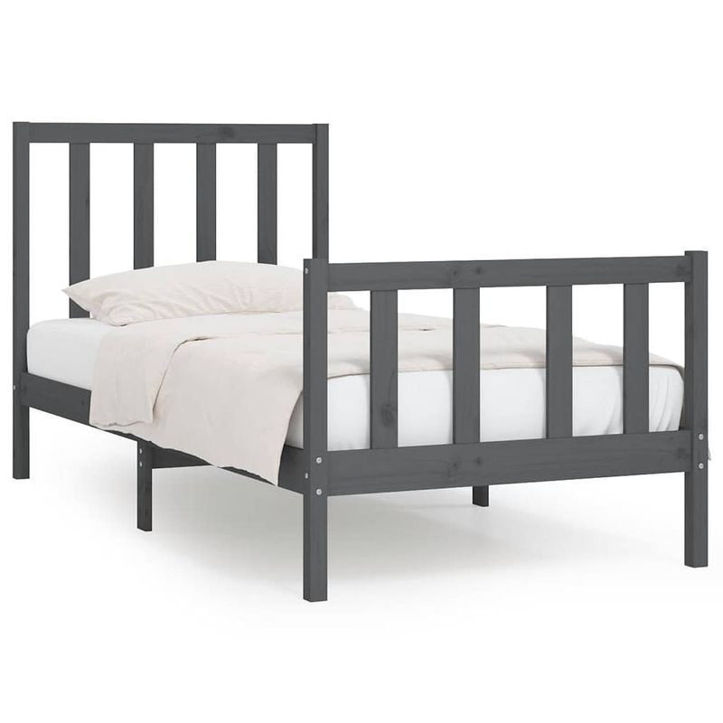 Foto van The living store bedframe - massief grenenhout - 205.5 x 96 x 100 cm - grijs