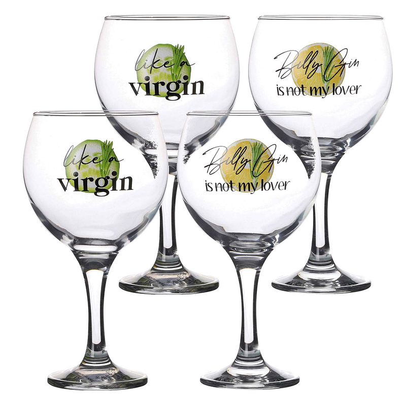 Foto van Urban living gin/tonic glazen - gedecoreerd glas met tekst - 4x stuks - 645 ml - cocktailglazen