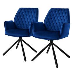 Foto van Ml-design eetkamerstoelen set van 2 fluweel donkerblauw, woonkamerstoel met arm en rugleuning, draaistoel, gestoffeerde