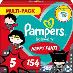 Foto van Pampers baby-dry pants - maat 5 - 154 luierbroekjes (7 x 22) - 12-17 kg - justice league
